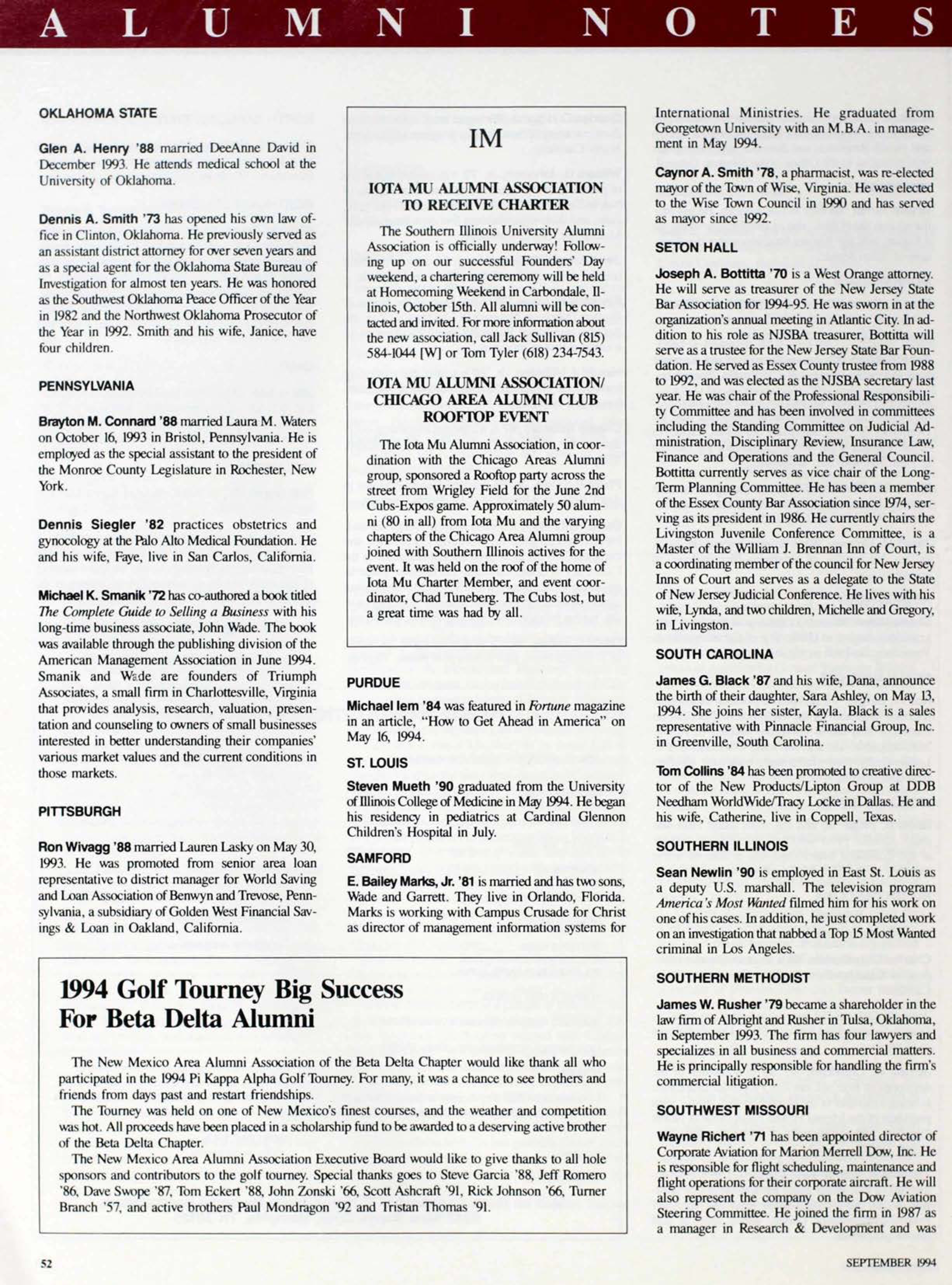 Iota Mu Chapter Advertisement, September 1994